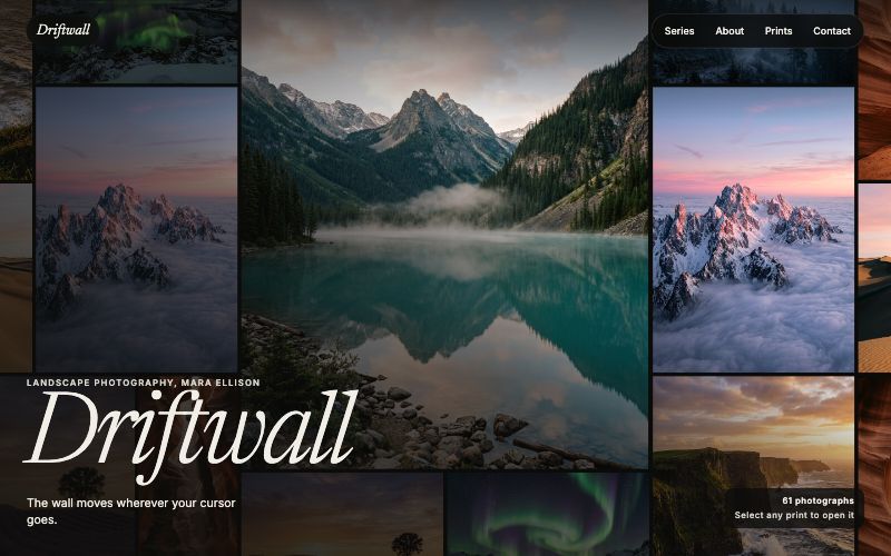 Driftwall website design, first screen