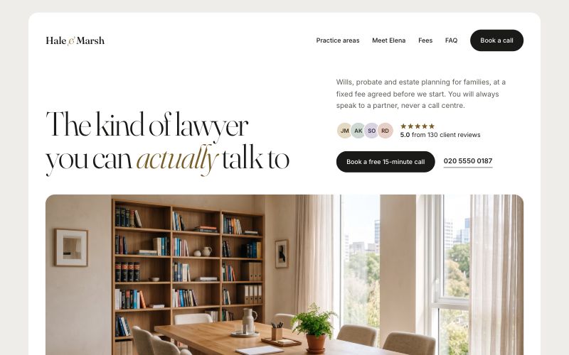 Hale & Marsh website design, first screen
