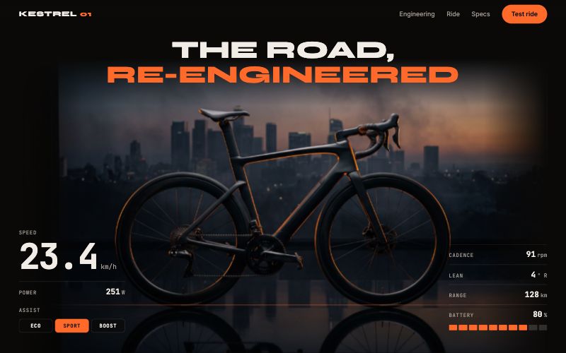 Kestrel 01 website design, first screen