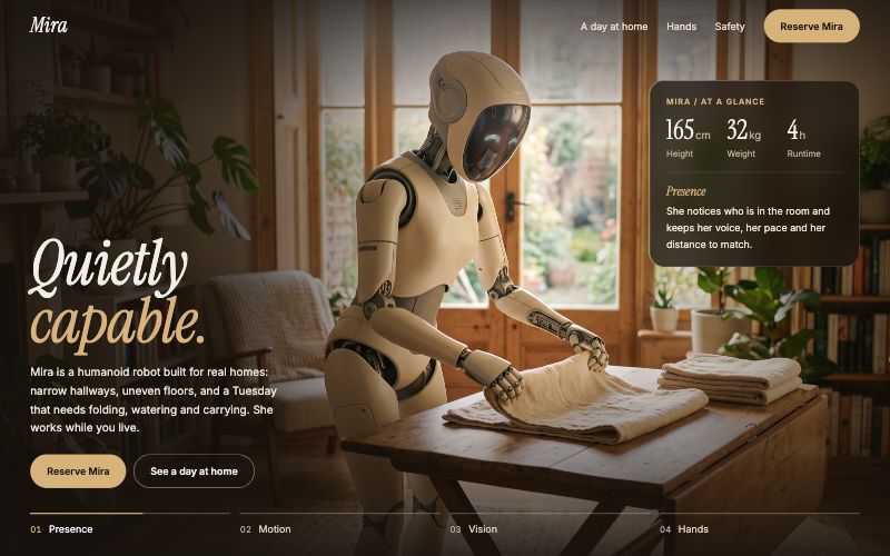 Mira website design, first screen