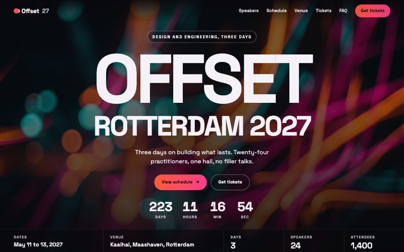 Offset 2027 website design, first screen