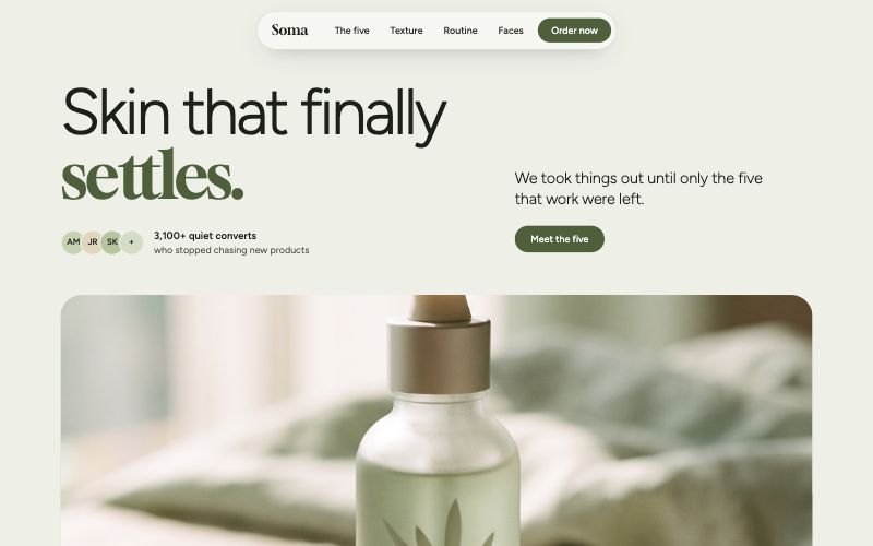 Soma website design, first screen
