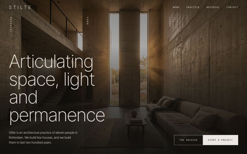 Stilte website design, first screen