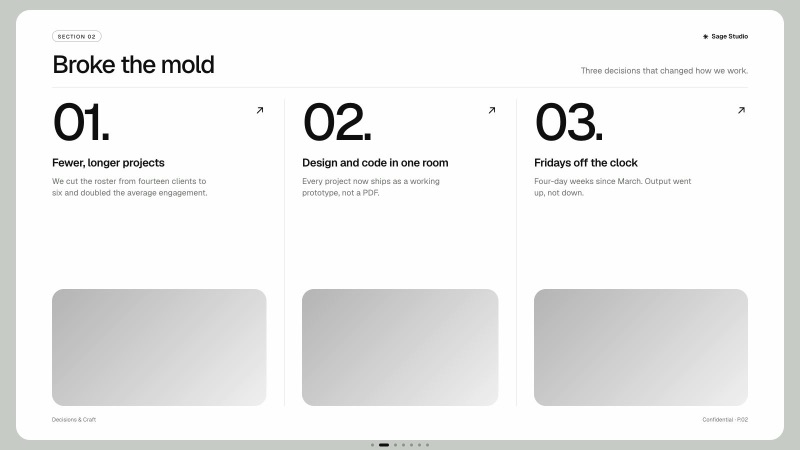 Sage Studio presentation format, sample slide